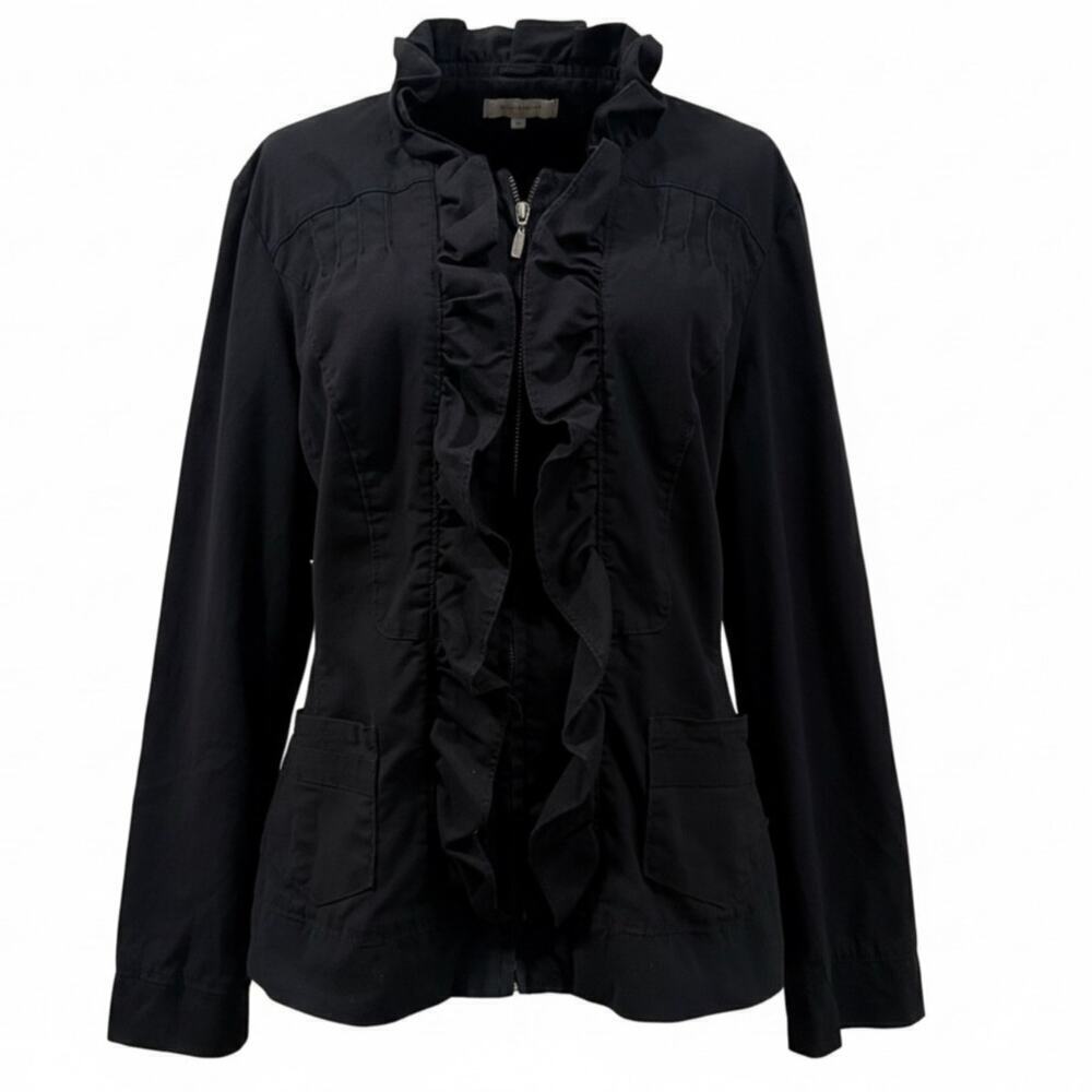 Christiana Zinn Black Ruffle Full Zip Jacket 1X Dark Feminine Coquette Romantic